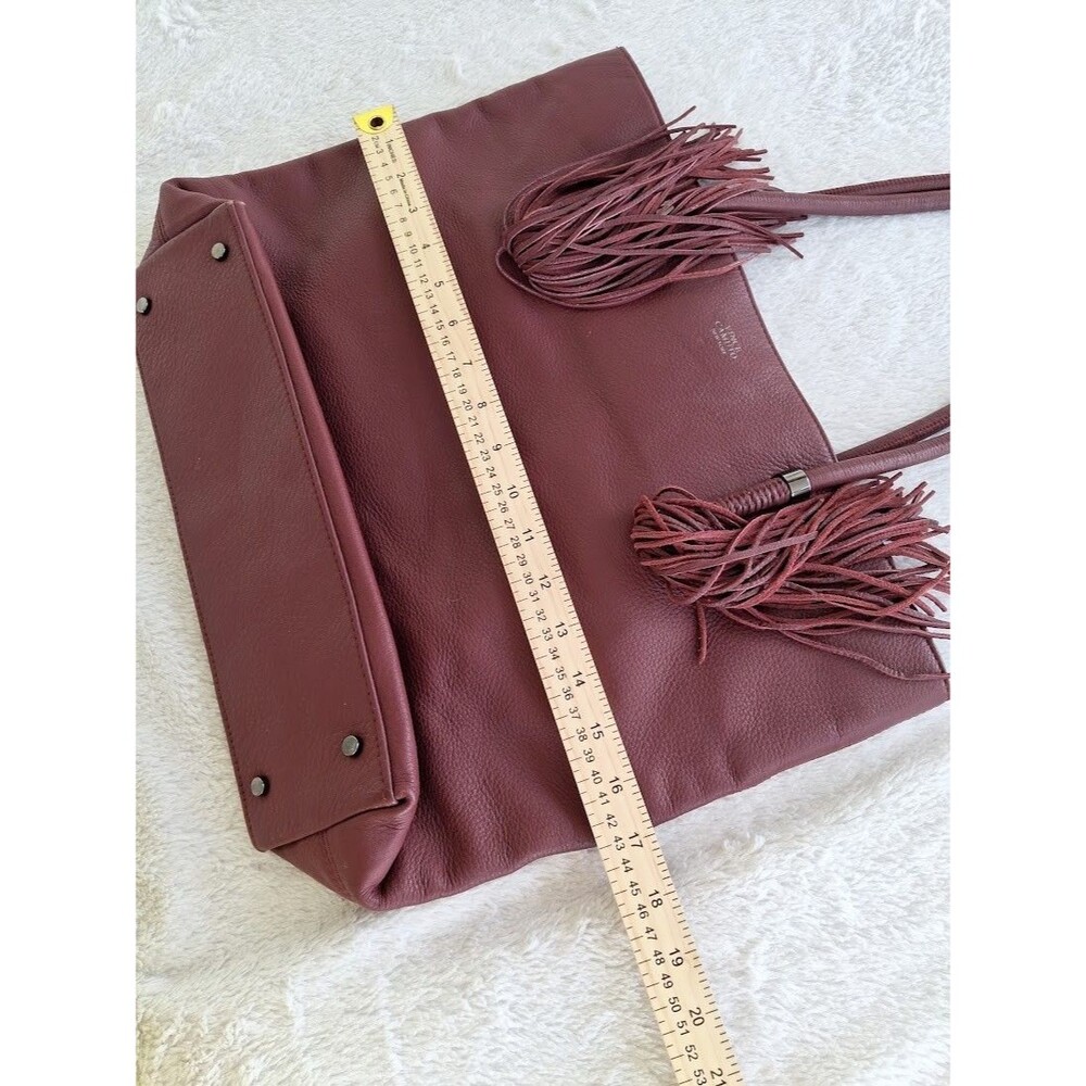Vince Camuto Burgundy Leather Slouchy Fringe Tote Bag Shoulder Purse Western Zip - Picture 10 of 16